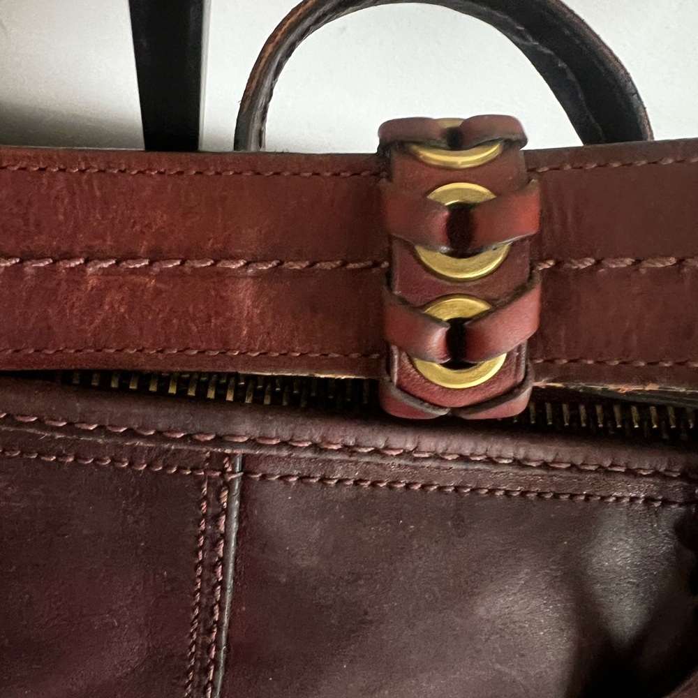 COACH REHAB Bleecker Burgundy Tattersall Leather Crossbody Bag - Picture 12 of 12